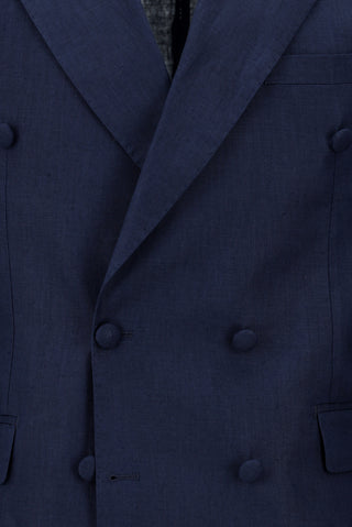  Koyu Lacivert Oversize Ekstra Rahat Kalıp Sivri Yaka Kruvaze Keten Smokin & Damatlık