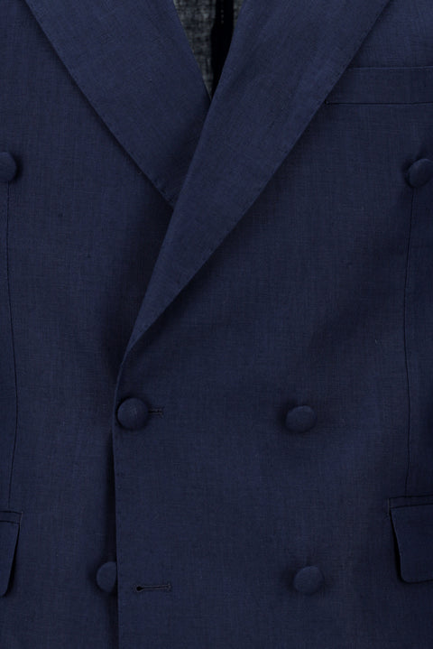 Koyu Lacivert Oversize Ekstra Rahat Kalıp Sivri Yaka Kruvaze Keten Smokin & Damatlık