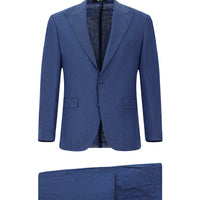 Orta Lacivert 6 Drop Regular Fit Standart Kesim Sivri Yaka Keten Smokin & Damatlık