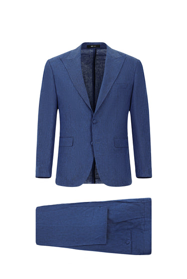  Orta Lacivert Regular Fit Sivri Yaka Keten Smokin & Damatlık