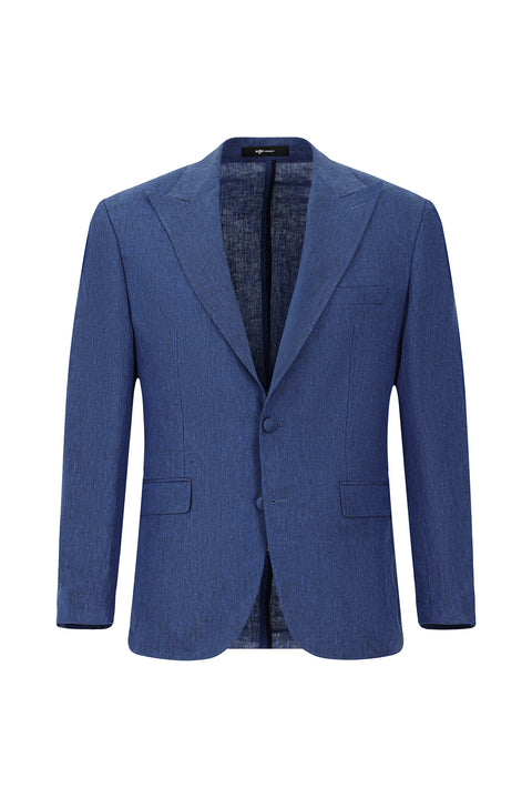 Medium Navy 8 Drop Muscle Fit Long Athletic Cut Pointed Collar Linen Blend Tuxedo & Groom Suit