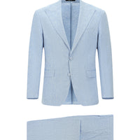 Light Blue 8 Drop Muscle Fit Long Athletic Cut Pointed Collar Linen Blend Tuxedo & Groom Suit