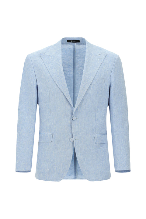 Light Blue 6 Drop Regular Fit Standard Cut Pointed Collar Linen Tuxedo & Groom Suit