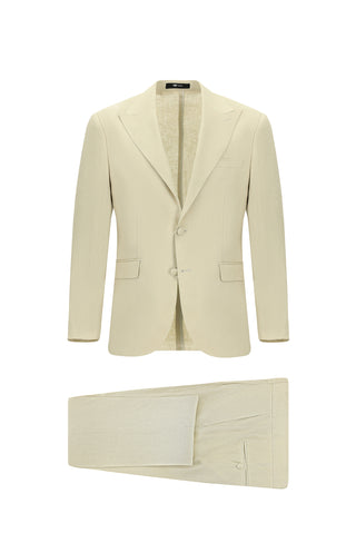  Açık Bej Regular Fit Sivri Yaka Keten Smokin & Damatlık