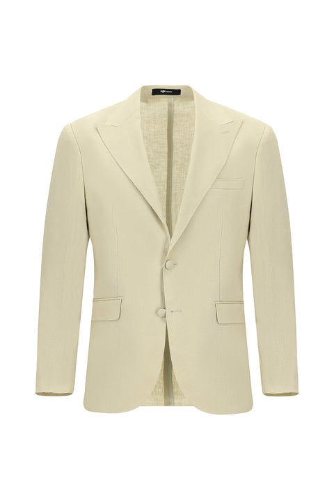 Açık Bej 6 Drop Regular Fit Standart Kesim Sivri Yaka Keten Smokin & Damatlık