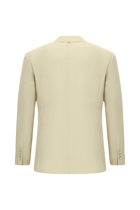 Açık Bej 6 Drop Regular Fit Standart Kesim Sivri Yaka Keten Smokin & Damatlık