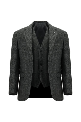  Orta Antrasit 7 Drop Slim Fit Dar Kesim Yünlü Kombinli Yelekli Tak?m Elbise-Ki??l?