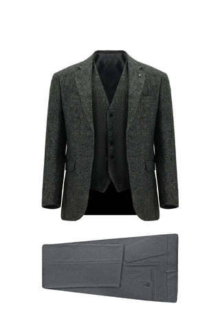  Orta Antrasit 7 Drop Slim Fit Dar Kesim Yünlü Kombinli Yelekli Tak?m Elbise-Ki??l?