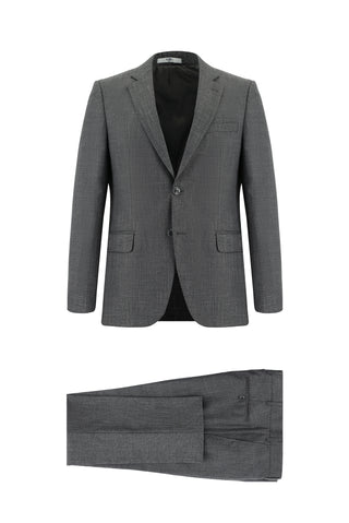  Orta Füme 7 Drop Slim Fit Dar Kesim Desenli Takım Elbise