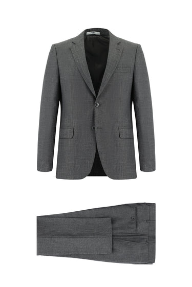 Orta Füme Slim Fit Dar Kesim Klasik Desenli Takım Elbise