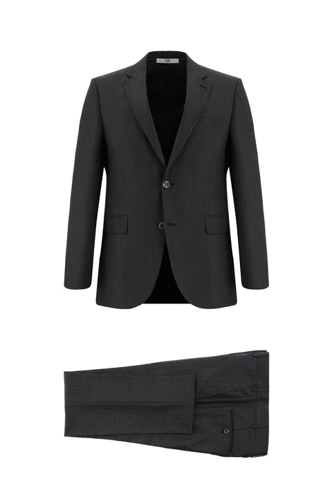 Koyu Antrasit 4 Drop Relaxed Fit Rahat Kesim Desenli Takım Elbise