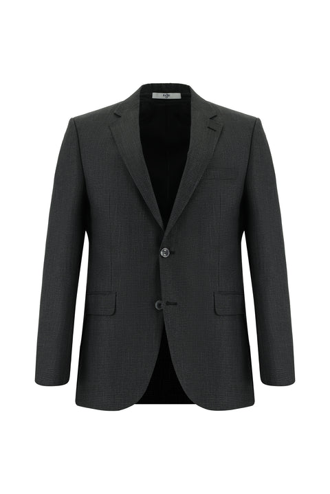 Koyu Antrasit 4 Drop Relaxed Fit Rahat Kesim Desenli Takım Elbise