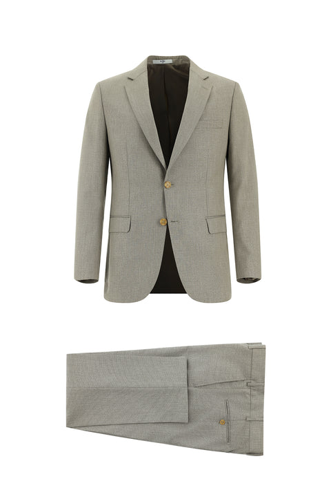 Açık Vizon 7 Drop Slim Fit Dar Kesim Desenli Takım Elbise