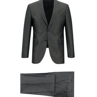 Orta Füme Slim Fit Dar Kesim Klasik Desenli Takım Elbise