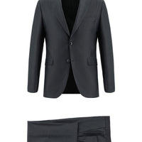 Koyu Antrasit Slim Fit Dar Kesim Klasik Desenli Takım Elbise