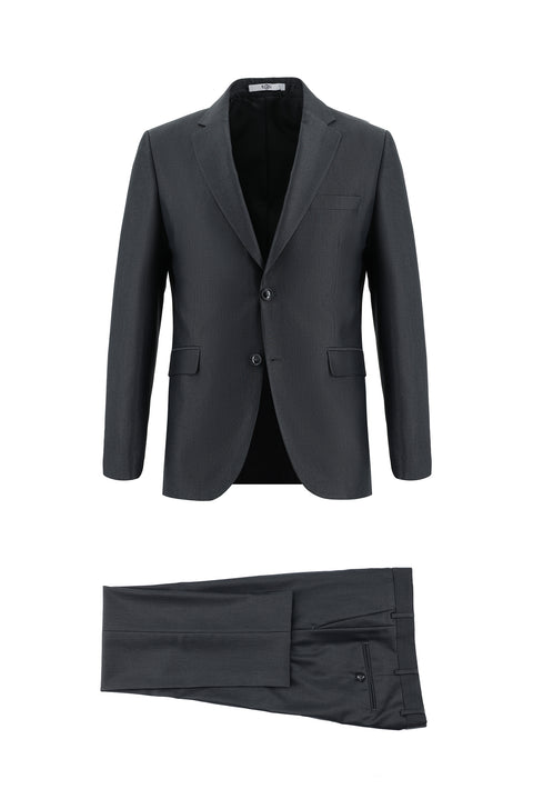 Koyu Antrasit 7 Drop Slim Fit Dar Kesim Desenli Takım Elbise