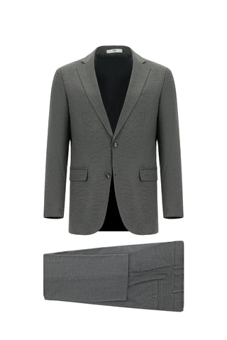  Orta Füme Regular Fit Klasik Desenli Takım Elbise