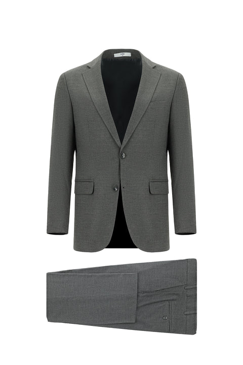 Orta Füme 7 Drop Slim Fit Dar Kesim Desenli Takım Elbise