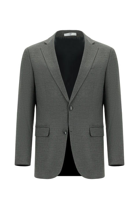 Orta Füme 4 Drop Relaxed Fit Rahat Kesim Desenli Takım Elbise