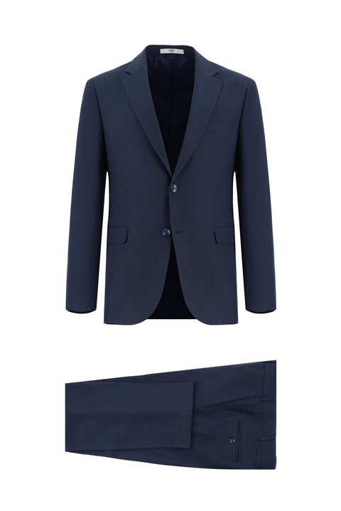 Orta Lacivert 4 Drop Relaxed Fit Rahat Kesim Desenli Takım Elbise