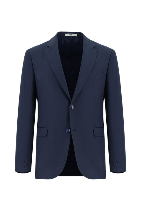 Orta Lacivert 7 Drop Slim Fit Dar Kesim Desenli Takım Elbise