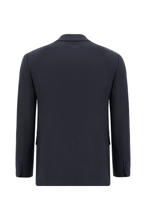 Koyu Lacivert 4 Drop Relaxed Fit Rahat Kesim Desenli Takım Elbise