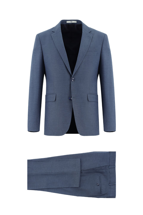 Koyu Mavi  7 Drop Slim Fit Dar Kesim Desenli Takım Elbise
