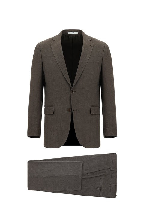 Medium Brown 6 Drop Regular Fit Standard Cut Patterned Suit