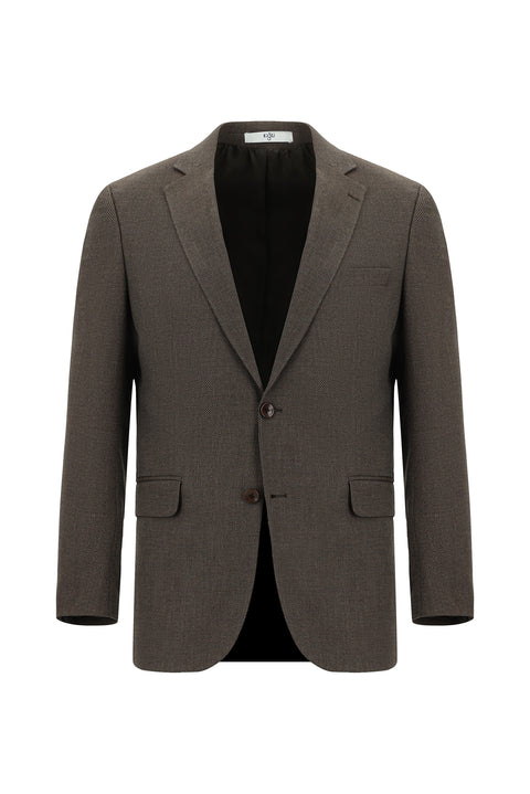 Orta Kahve 4 Drop Relaxed Fit Rahat Kesim Desenli Takım Elbise