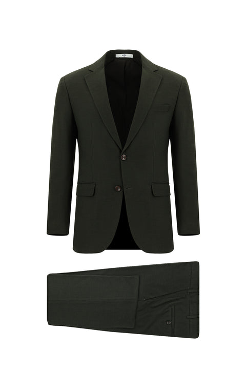 Koyu Haki 4 Drop Relaxed Fit Rahat Kesim Desenli Takım Elbise