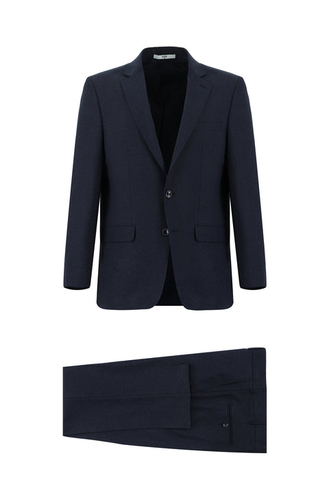 Koyu Lacivert 4 Drop Relaxed Fit Rahat Kesim Desenli Takım Elbise