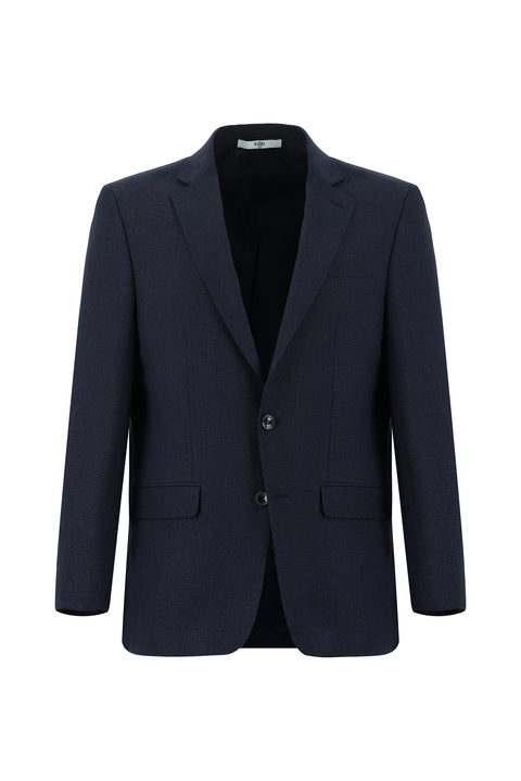 Dark Navy 4-Drop Relaxed Fit Patterned Suit