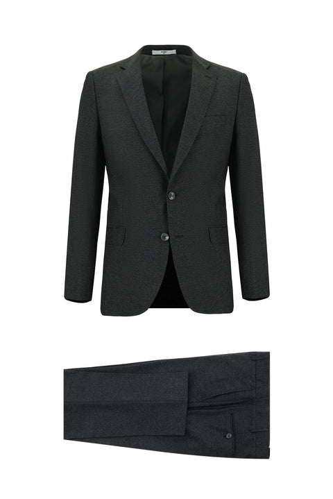 Koyu Antrasit 4 Drop Relaxed Fit Rahat Kesim Desenli Takım Elbise