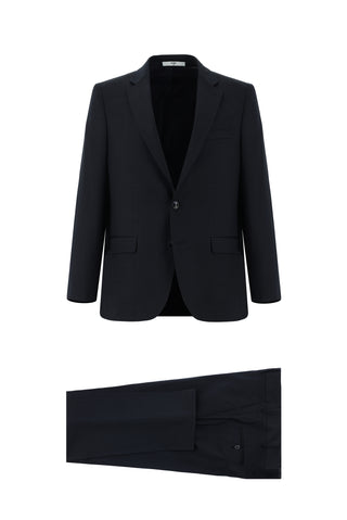  Koyu Lacivert 4 Drop Relaxed Fit Rahat Kesim Desenli Takım Elbise