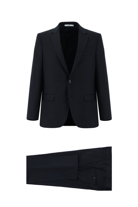 Koyu Lacivert 4 Drop Relaxed Fit Rahat Kesim Desenli Takım Elbise