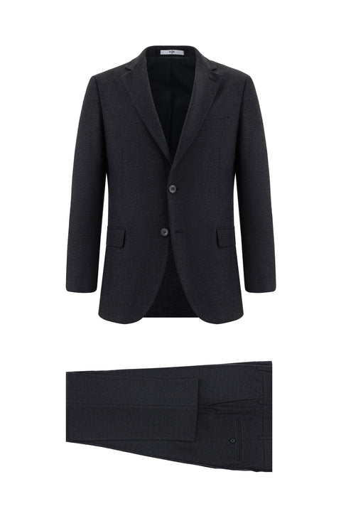 Koyu Antrasit 6 Drop Regular Fit Standart Kesim Desenli Takım Elbise