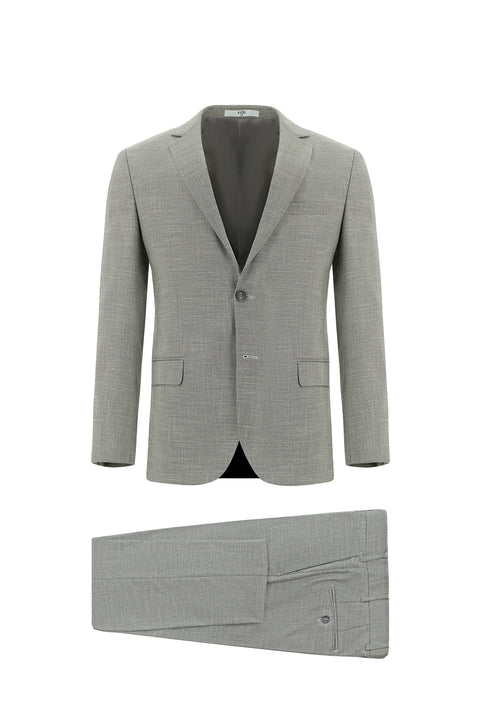 Açık Gri 7 Drop Super Slim Fit Eksra Dar Kesim Desenli Takım Elbise