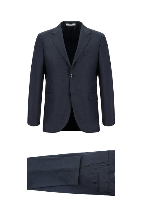 Koyu Lacivert 7 Drop Slim Fit Dar Kesim Desenli Takım Elbise