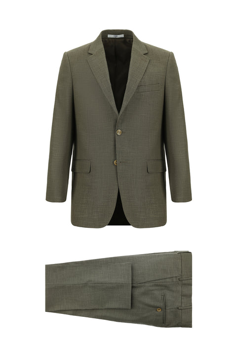 Koyu Bej 4 Drop Relaxed Fit Rahat Kesim Desenli Takım Elbise