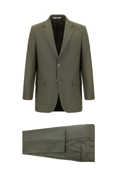 Koyu Bej Relaxed Fit Rahat Kesim Klasik Desenli Takım Elbise