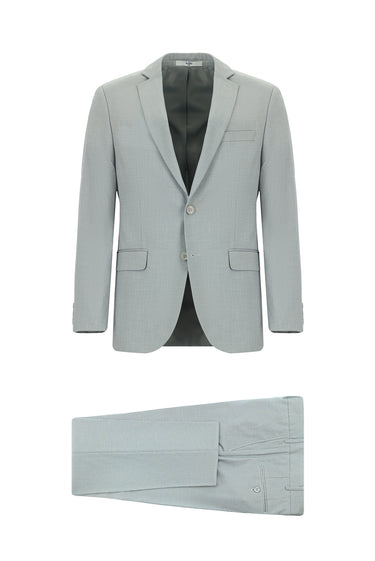 Açık Gri Slim Fit Dar Kesim Klasik Desenli Takım Elbise