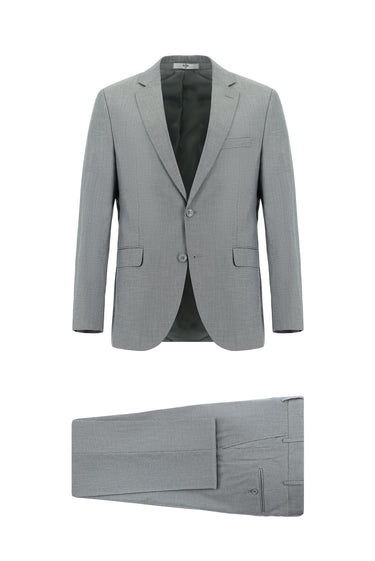 Orta Füme Slim Fit Dar Kesim Klasik Desenli Takım Elbise