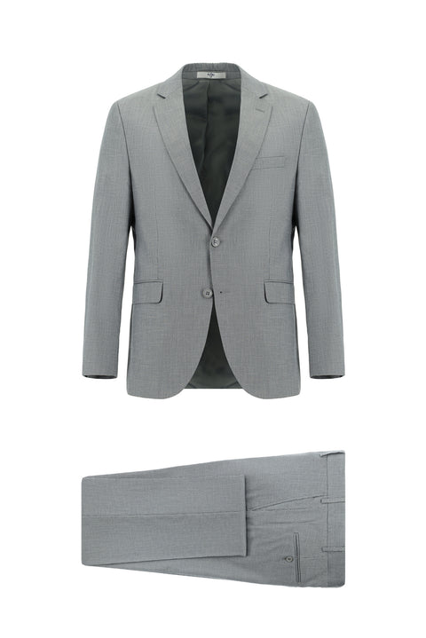 Orta Füme 7 Drop Slim Fit Dar Kesim Desenli Takım Elbise