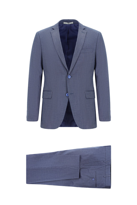 Açık Lacivert 7 Drop Slim Fit Dar Kesim Desenli Takım Elbise