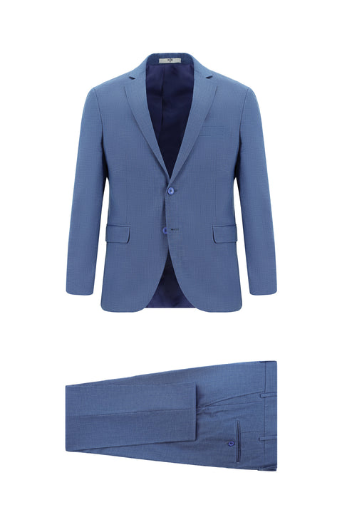 Koyu Mavi  7 Drop Super Slim Fit Eksra Dar Kesim Desenli Takım Elbise