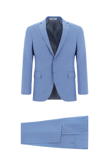  Mavi Super Slim Fit Ekstra Dar Kesim Klasik Desenli Takım Elbise