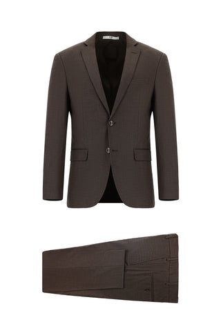  Koyu Kahve 7 Drop Super Slim Fit Eksra Dar Kesim Desenli Takım Elbise