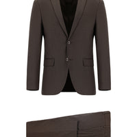 Koyu Kahve Super Slim Fit Ekstra Dar Kesim Klasik Desenli Takım Elbise