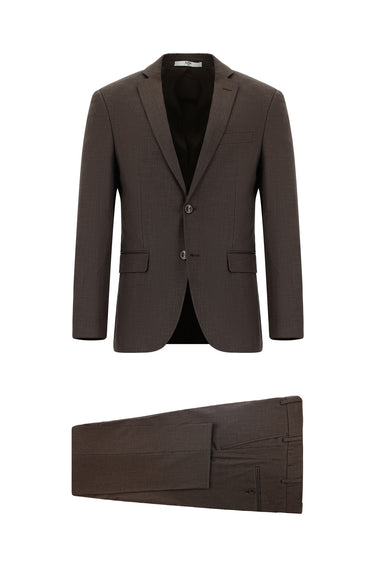 Koyu Kahve Slim Fit Dar Kesim Klasik Desenli Takım Elbise