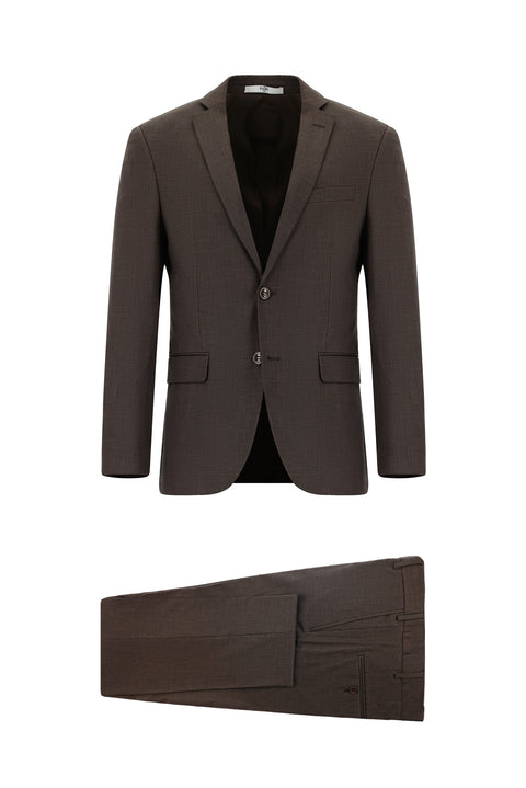 Dark Brown 7 Drop Slim Fit Patterned Suit